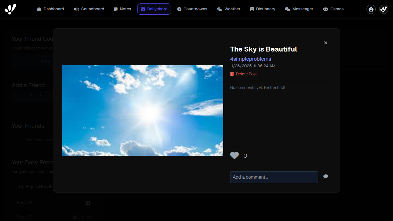 Screenshot of logged-in/dailyphoto.html